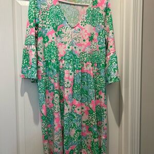 Lilly Pulitzer Jannie V Neck Three
Quarter Sleeve Dress -
Multi Plumes In Bloom